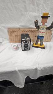Homemade Hamms Man with Bottlecaps and Vintage Camera