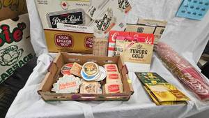 Various Vintage Beer Case Carriers and Coasters