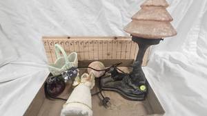 Cast German Shepard Lamp and Fenton Glass Baskets