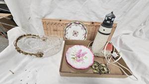 Lighthouse Lamp, Vintage Plates, Handled Glass Basket