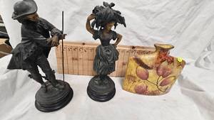 French Spelter Figures, Late 19th Century and Vase