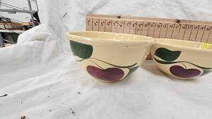 Watts Ware Bowls and Vaseline Glass Creamer