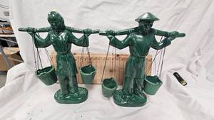 Goner Ceramic Arts Asian Water Porter Statues, beautiful Pieces (40s-50s)