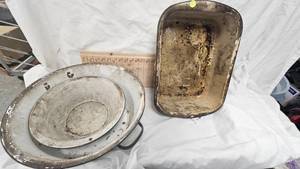 Lot of  2 Round, One Rectangle Enamalware, needs cleaning