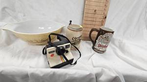 Olympia Beer Stein, Hamms Oktoberfest, Polaroid Camera, Pyrex Bowl