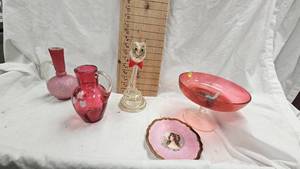 Pink and Rose Cased Vase,Cranberry Glass Pitcher