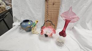 Jack in the Pulpit Cranberry Vase, Rumrill Planter, Cocatoo Figure