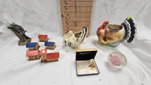 VintageTurkey Planter, Cufflinks, Cardboard Houses