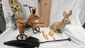 Vintage Rabbit Tricycle, Vintage Folding Umbrella and Misc