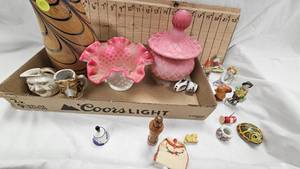 Fenton Glass Hobnail Bowl, Murano Glass Pink Satin Diamond Pattern Vanity Jar