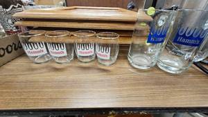Lot of 4 Low Hamms Glasses and 2 Hamms Glass Mugs