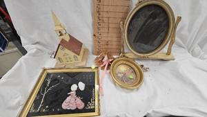 Vintage Church Dcor, Mirror, Shell Art Picture