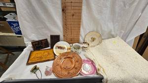 Vintage Plates, Photo Charm, Bell and Tablecloth