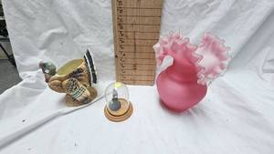 Fenton Peach Crest Vase and Turkey Planter