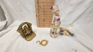Bronze Bookends, Springtime Girl and Bird Swing Set