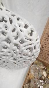 White Ceramic Filligrie Vase and perfume bottles