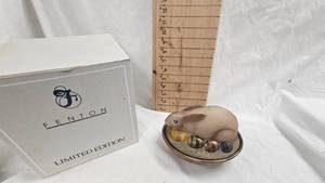 Fenton Art Glass, Hand Painted Folkart Bunny Nest with Box