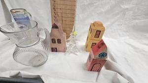 Glass Christmas Tree, Wood Building, Hand Painted Pictures