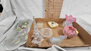 Various Glass Pitchers and Fenton Ruffled Dish