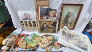 Lot of Vintage Advertising Fans and Pictures