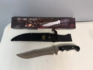 Big Game Tracker Hunting Knife 15 12 Fixed Blade Satin Finish, Black Bakka Wood Handle