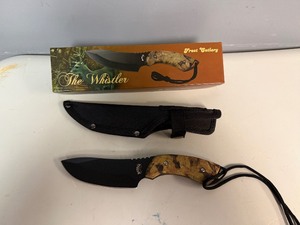 The Whistler Hunting Knife Black Coated Stainless Steel Blade, Pakka Wood Handle with Camo Coating 9 Overall