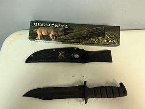 Desert Bull Hunting Knife 11.5 Fixed Black Blade, Black Plastic Handle