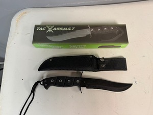 TAC Assault Knife Black Blade, Black Rubber Handle 12 Overall