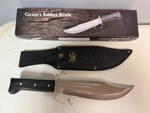 Carsons Raiders Bowie Knife. Satin Finished Blade, Pakka Wood Handle 14.2 Overall