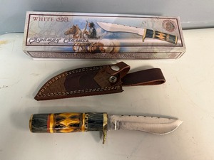 Chipaway Classics White Owl Knife. Stainless Steel Blade, Black Pakka WoodYellow Bone Decorative Handle 10 Overall