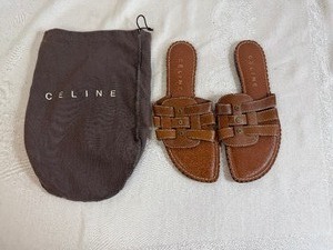 Celine Tippi Slides Brown Leather with Protective Bag 39B Italy
