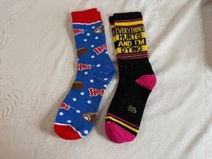 Two Pair of Unique Mens Socks Ho Hos, Everything Hurts and Im Dying (Size 10-13) Never Worn
