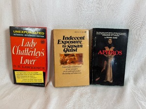 Three Vintage Paperback Novels Lady Chatterleys Lover, Indecent Exposure and Aphros