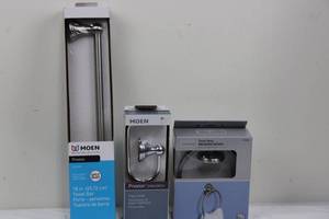 Moen Preston Bathroom Hardware - DN8408CH Chrome Towel Bar & DN8418BN Brushed Nickel Towel Ring