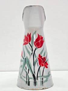 Great Looking LARGE Old Vintage Enamelware Pitcher #2 - Roses - 16