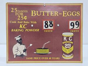 Vintage KC Baking Powder Advertising Price Board Sign