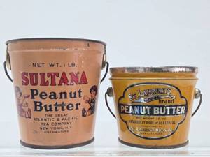 2 Vintage 1930s era Advertising Peanut Butter Tins - Sultana &amp St. Laurents