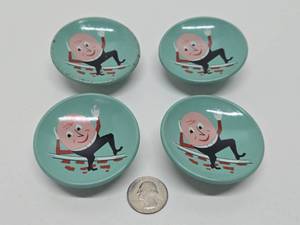 Set of 4 Orig Vintage 1930s Large Size Tin Humpty Dumpty Dresser or Cabinet Pulls