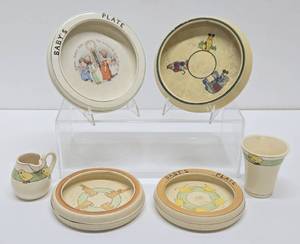 Collection of Antique ROSEVILLE Juvenile Ware Plates Bowls etc