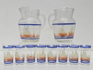 1950s era Ship Glasses - Set of 8 w2 Pitchers&nbsp