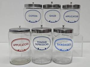 Set of 6 Vintage 1950s era GLASCO Medical Canisters  Jars
