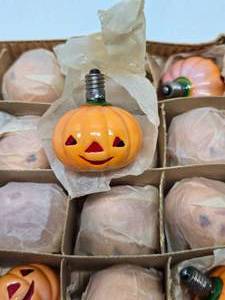 NOS Box of 24 Original 1940s Glass Halloween Pumpkin Christmas Light Bulbs wOriginal Box - RARE FIND