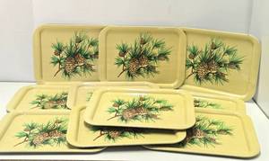 Set of 10 Mid Century Metal Serving Trays wPinecones - 14.5 x 10.5