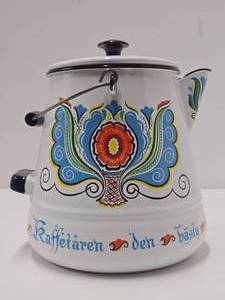 Excellent Large Scandinavian Enameled Coffee Pot wLid