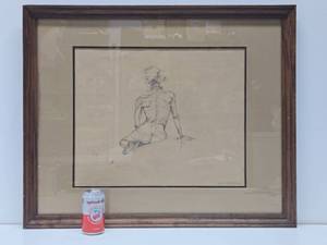 Vintage Hand Signed Original Nude Sketch Pencil Drawing - Signed Rodriguez