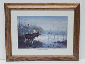 Framed Signed Numbered Print by Les Kouba - Surveying His Domain wMoose