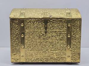 Vintage Textured Gold Metal Treasure chest Type Box&nbsp