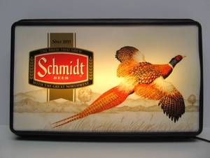 Working Vintage Lighted SCHMIDT BEER Advertising Sign wPheasant