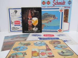 Group of Vintage SCHMIDT BEER Advertising Carboard Signs &amp other Items