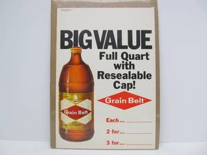 NOS Vintage GRAIN BELT Advertising Beer Sign Poster